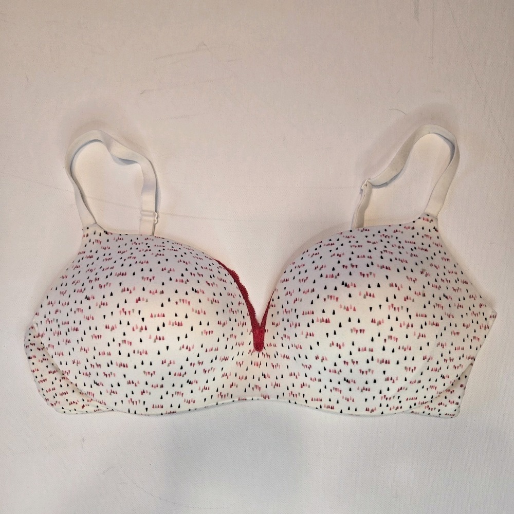 Victoria's Secret White With Red Lace and Dots Plunge Bra‎ Size 34D